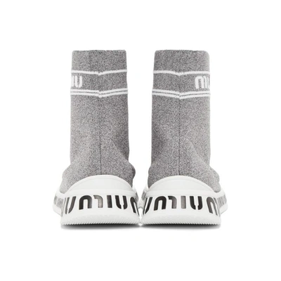 Shop Miu Miu Silver Lurex Sock Sneakers In F0qbw Silve