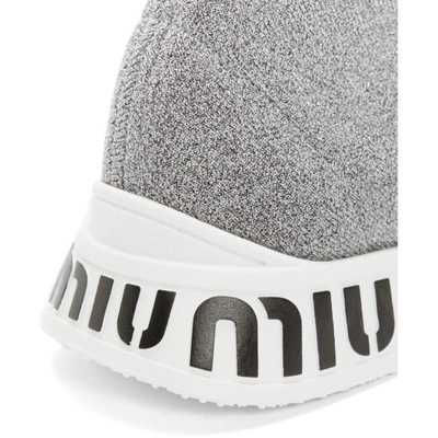 Shop Miu Miu Silver Lurex Sock Sneakers In F0qbw Silve