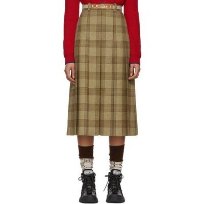 Shop Gucci Beige Plaid Pleated Skirt In 2797 Beige