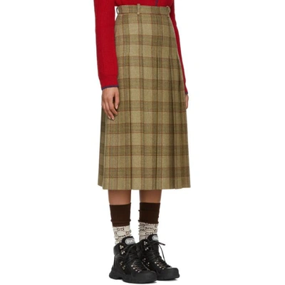 Shop Gucci Beige Plaid Pleated Skirt In 2797 Beige