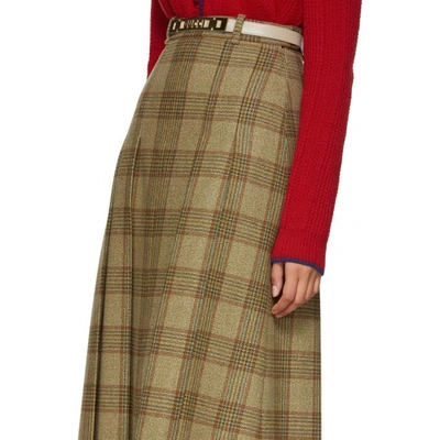 Shop Gucci Beige Plaid Pleated Skirt In 2797 Beige