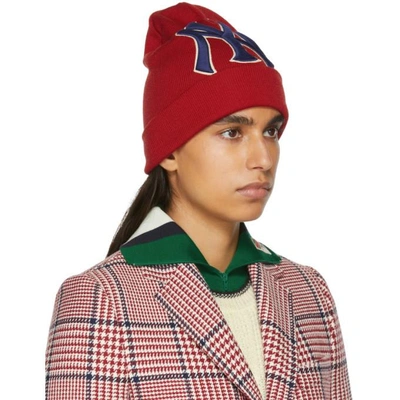 Shop Gucci Red Ny Yankees Edition Patch Beanie In 6500 Flame