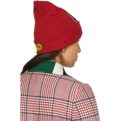 Shop Gucci Red Ny Yankees Edition Patch Beanie In 6500 Flame