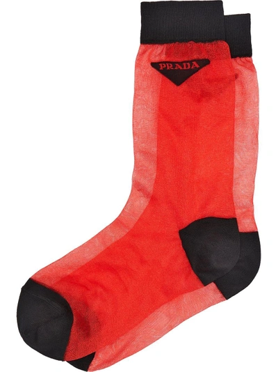 Shop Prada Light Nylon Socks - Red