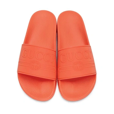 Shop Gucci Orange Pursuit Pool Slides In 7517 Aranci