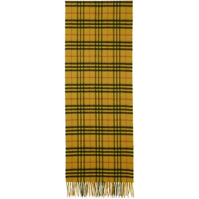 Shop Burberry Yellow Cashmere Vintage Check Scarf In Vibrant Yel