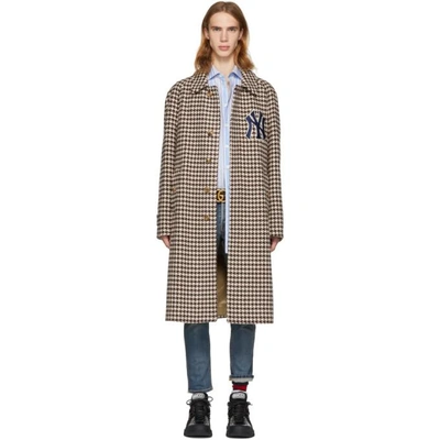 Shop Gucci Brown Ny Yankees Edition Houndstooth Coat In 1960 Black