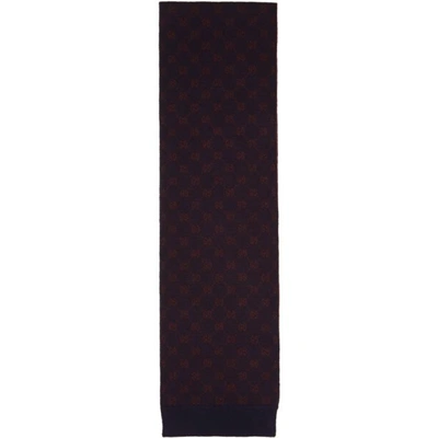 Shop Gucci Navy And Red Alpaca Gg Supreme Scarf In 4174 Navy