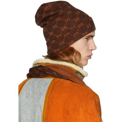 GUCCI 棕色 AND 橙色羊驼呢 GG SUPREME 毛线帽