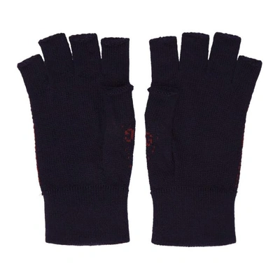 Shop Gucci Navy And Red Gg Supreme Fingerless Gloves In 4174 Navy