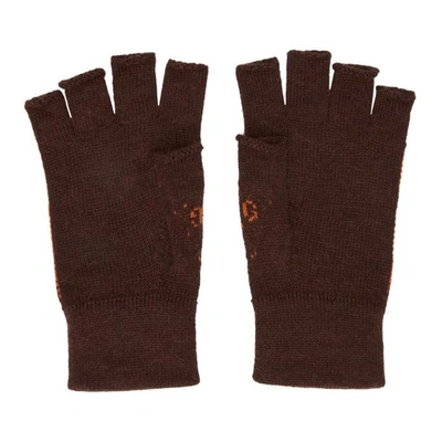 Shop Gucci Brown And Orange Gg Supreme Fingerless Gloves In 2176 Brown