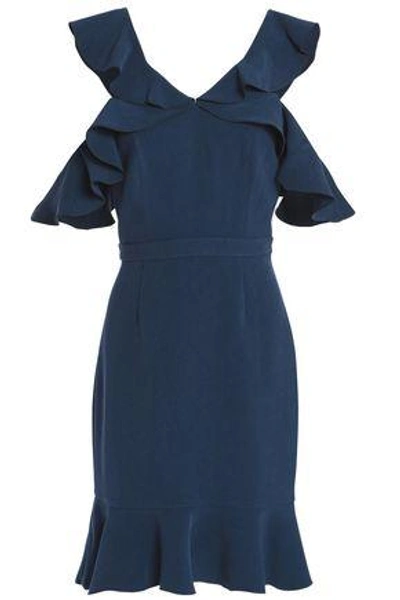 Shop Rachel Zoe Delia Cold-shoulder Ruffled Crepe Mini Dress In Midnight Blue