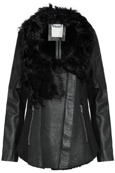 Shop Ashley B. Wool-paneled Shearling And Leather Biker Jacket In Black