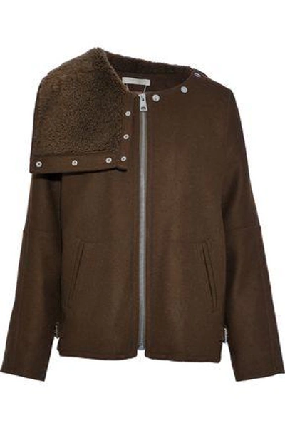 Shop Vanessa Bruno Woman Shearling-paneled Wool-blend Jacket Brown