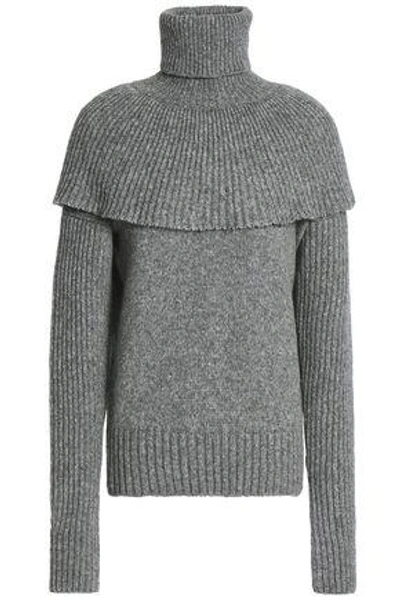 Shop Agnona Woman Layered Knitted Turtleneck Sweater Gray