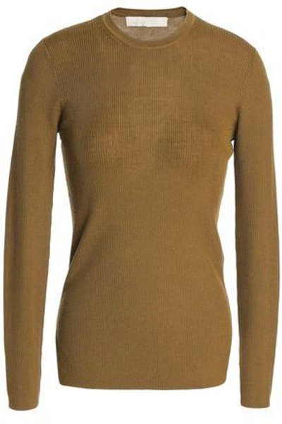 Shop Vanessa Bruno Woman Ribbed-knit Wool Top Army Green