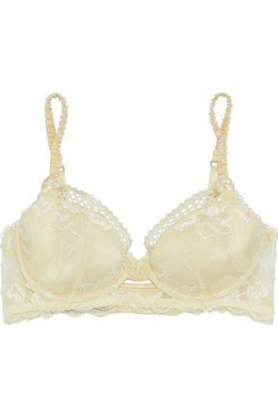 Shop Stella Mccartney Corded Lace And Satin Demi-cup Bra In Pastel Yellow