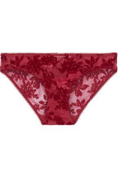 Shop Stella Mccartney Flocked Tulle Mid-rise Briefs In Red