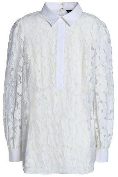 Shop Rachel Zoe Woman Nicola Poplin-trimmed Guipure Lace Blouse Off-white