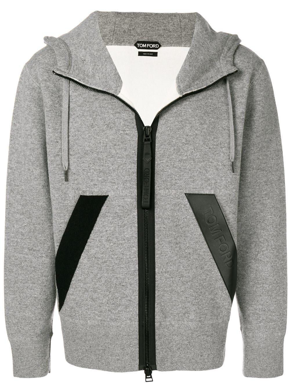 ford hoodie men on Tom Ford Men S Leather Trim Zip Front Hoodie In Grey Modesens