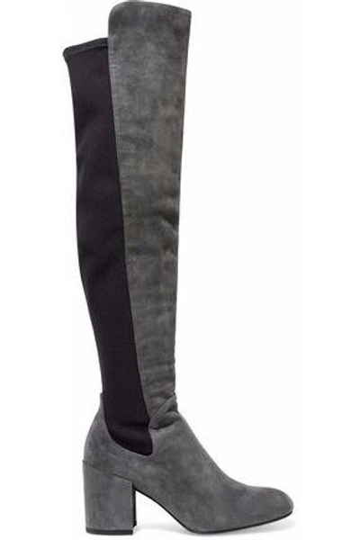 Shop Stuart Weitzman Woman Suede Over-the-knee Boots Anthracite