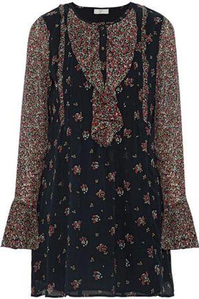 Shop Joie Woman Amaryn Ruffled Floral-print Silk Crepe De Chine Mini Dress Black