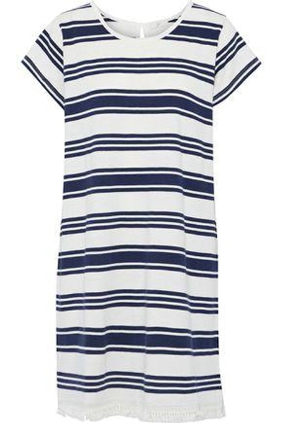 Shop Joie Woman Nanae Fringe-trimmed Striped Cotton-jersey Mini Dress White