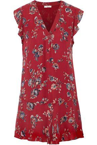 Shop Joie Woman Almarie B Floral-print Silk Crepe De Chine Mini Dress Crimson