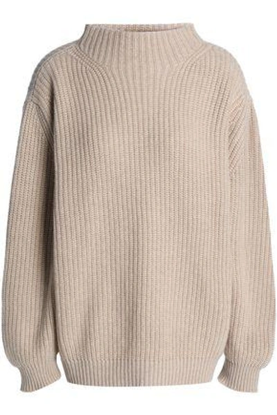 Shop Agnona Woman Ribbed Cashmere Sweater Beige