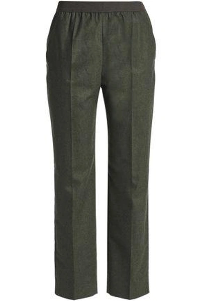 Shop Agnona Woman Mélange Wool-blend Straight-leg Pants Army Green