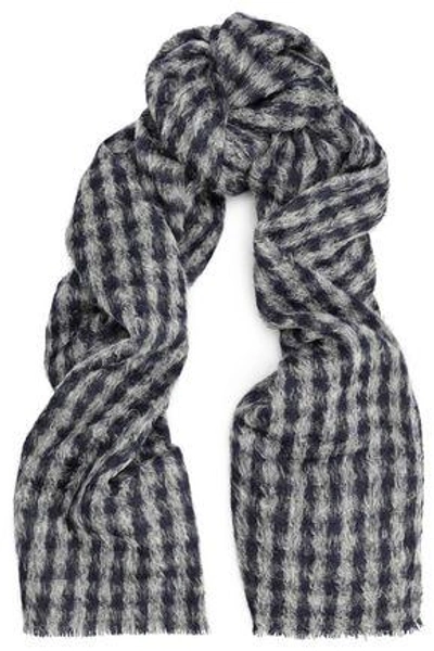 Shop Brunello Cucinelli Woman Gingham Alpaca And Wool-blend Scarf Gray
