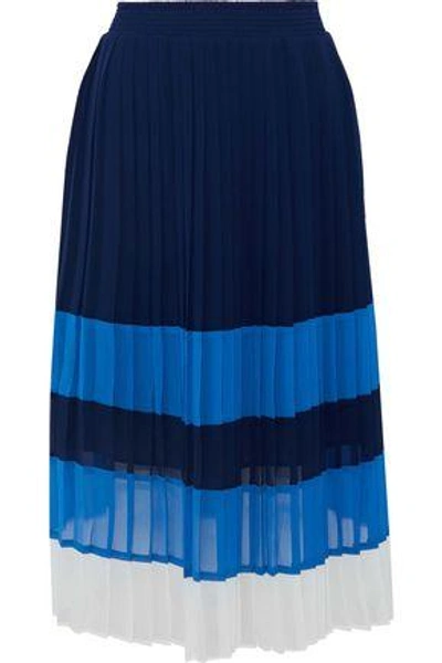 Shop Joie Woman Alpons Pleated Color-block Chiffon Skirt Navy
