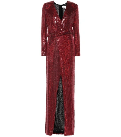 Shop Galvan Vera Sequined Silk Gown In Red