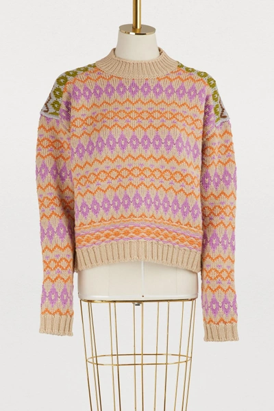 Shop Acne Studios Printed Wool Sweater In Beige/pink