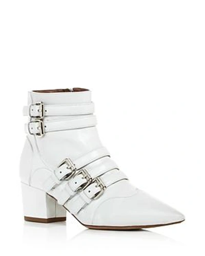 Shop Tabitha Simmons Christy Buckled Block Heel Booties In White Leather