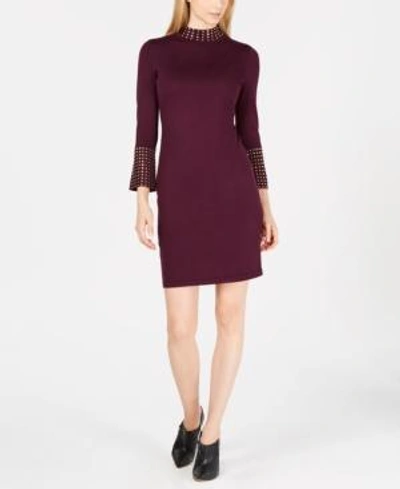 Shop Calvin Klein Studded Sweater Dress In Aubergine