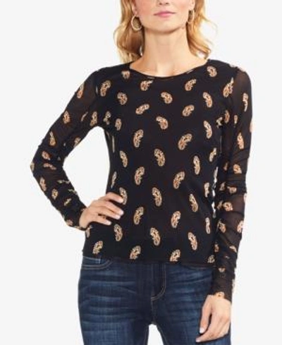 Shop Vince Camuto Ruched Paisley-print Top In Rich Black