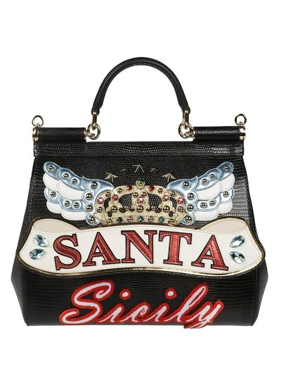 Shop Dolce & Gabbana Santa Sicily Mini Tote In Nero