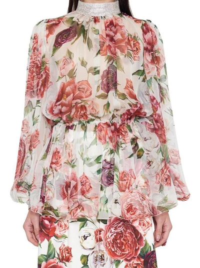 Shop Dolce & Gabbana Floral Print Gathered Blouse In Pink