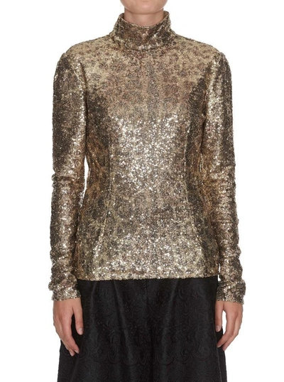 Shop Dolce & Gabbana Sequin Turtle Neck Top In Gold