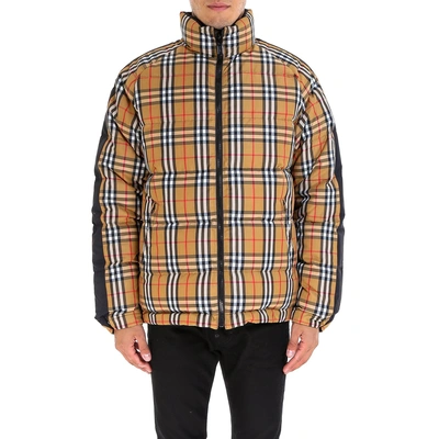 Shop Burberry House Check Zip Padded Jacket In Yellow