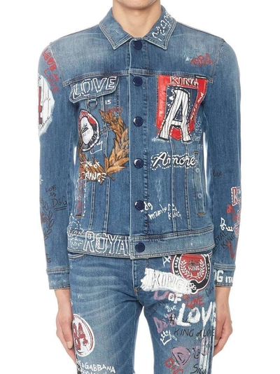 Shop Dolce & Gabbana Graphic Denim Jacket In Blue