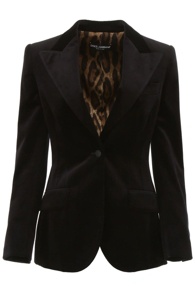 Shop Dolce & Gabbana Velvet Fitted Blazer In Black