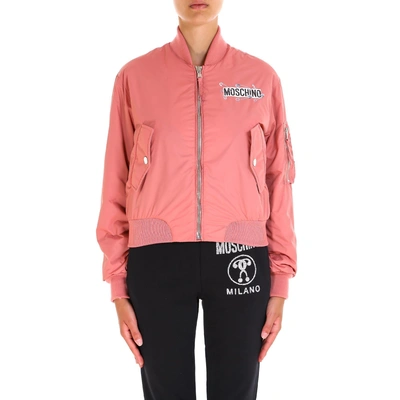 Shop Moschino Teddy Logo Bomber Jacket In Pink