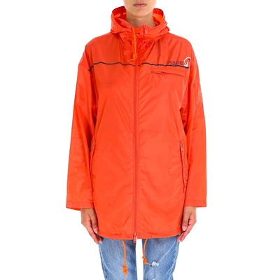 Shop Prada Logo Printed Hooded Jacket In Orange