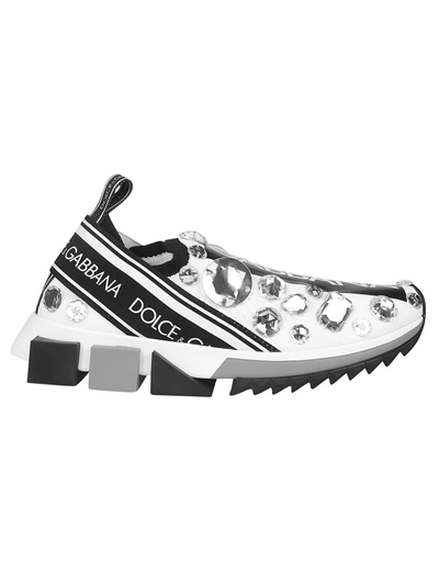 Shop Dolce & Gabbana Crystal Embellished Slip-on Sneakers In Bianco