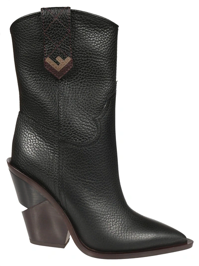 Shop Fendi Western Ankle Boots In Nero