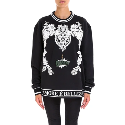 Shop Dolce & Gabbana Embroidered Lace Sweatshirt In Black