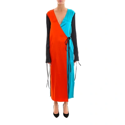 Shop Attico Colour Block Wrap Dress In Red