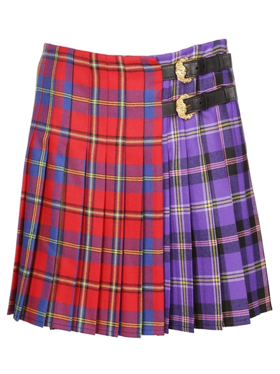 Shop Versace Tartan Skirt In Multicolor